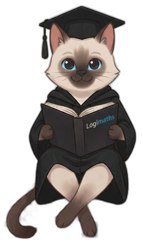 Mascotte Logimaths assise sur le bord de la carte, en toge